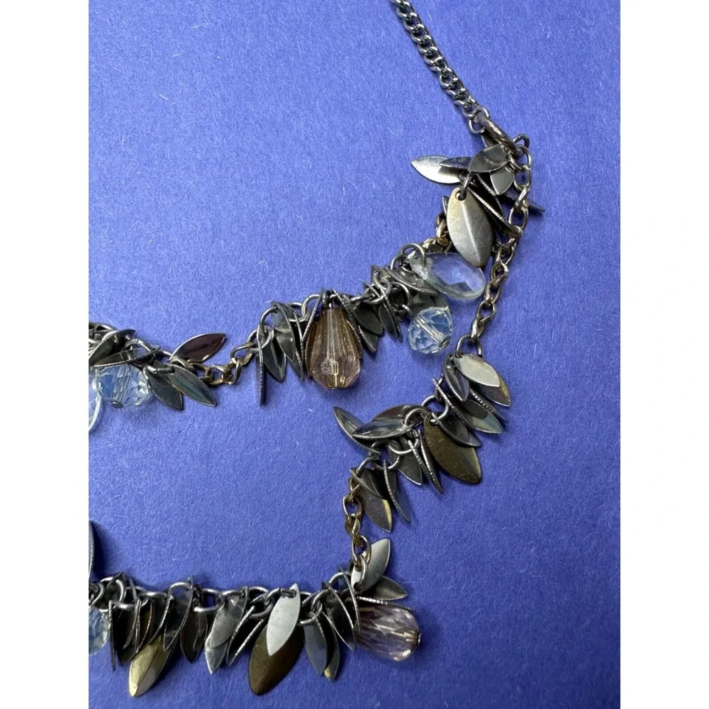 Ann Taylor Loft Necklace Bead Dangle Cha Cha Blue Silver Tone Double Strand